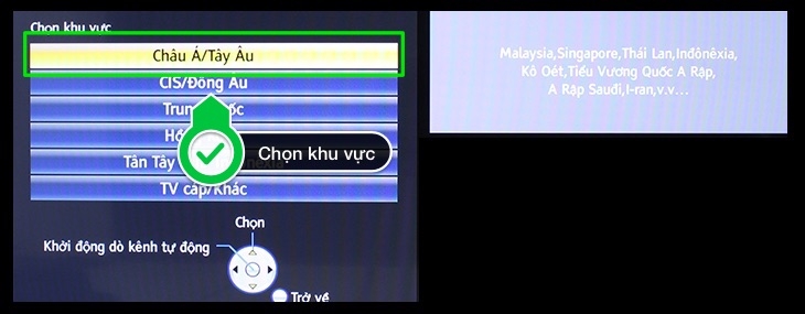 Chọn khu vực là Châu Á/Tây Âu