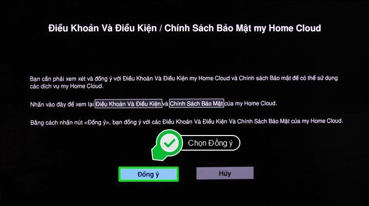 Chọn đồng ý để bắt đầu quá trình sử dụng tivi