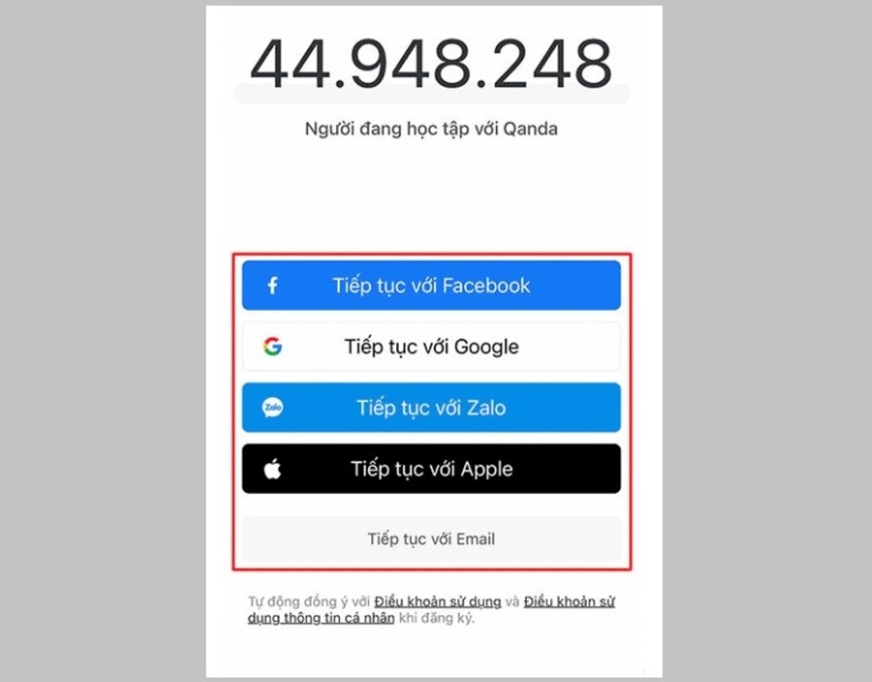 Lựa chọn phương thức đăng ký