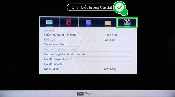 Chọn cài đặt tại giao diện chính của menu