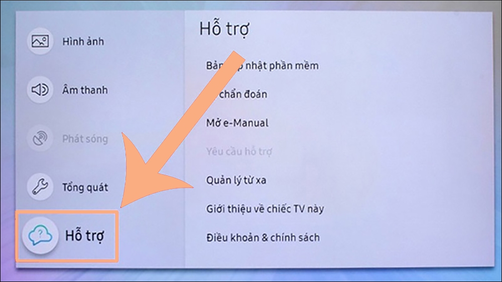 chọn vào mục Hỗ trợ