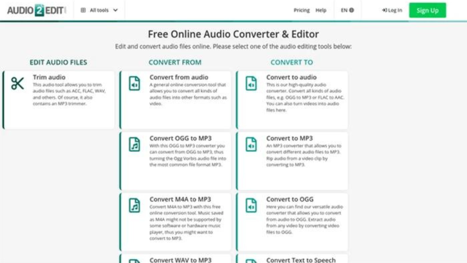 Trang web chỉnh sửa âm thanh&nbsp;audio2edit.com