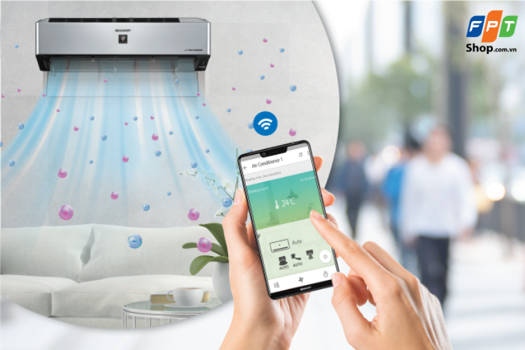 Bạn có thể dễ dàng kết nối và điều khiển thiết bị máy lạnh Sharp với chiếc điện thoại smartphone của mình