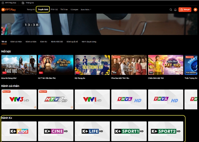 Trang web xem tivi FPT PLay