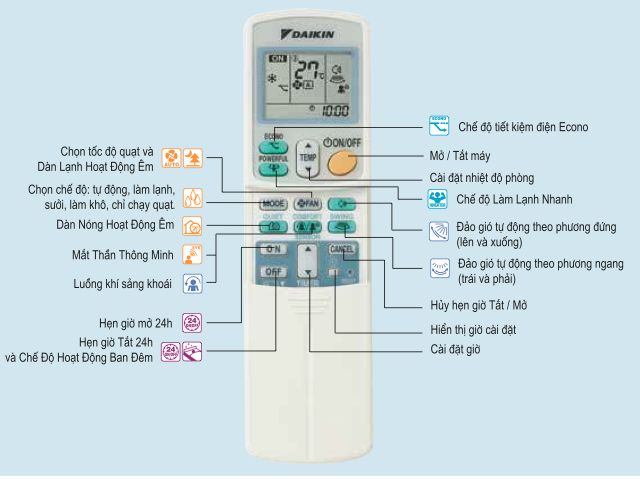 Cách hẹn giờ bật, tắt máy lạnh Daikin trong một nốt nhạc