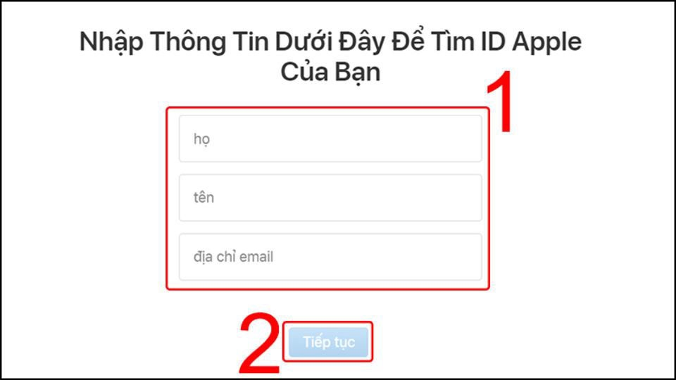 Cung cấp lại thông tin họ tên và địa chỉ email cho Apple