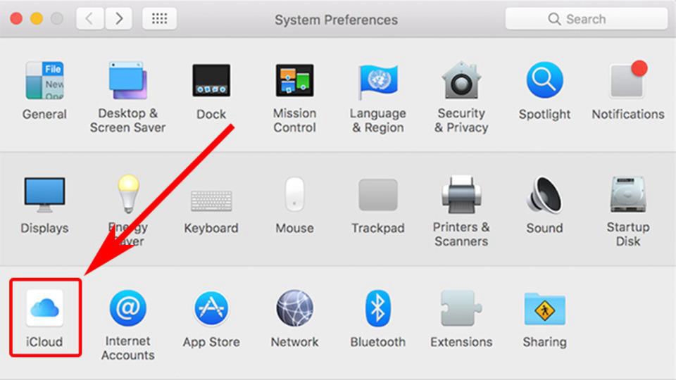 Nhấn vào mục iCloud trên bảng tùy chọn hệ thống
