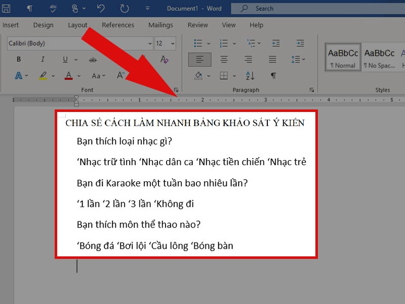 Cách làm phiếu khảo sát Word 14