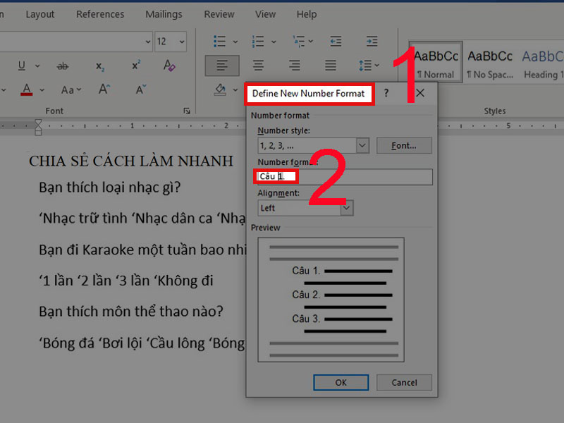 Cách làm phiếu khảo sát Word 12