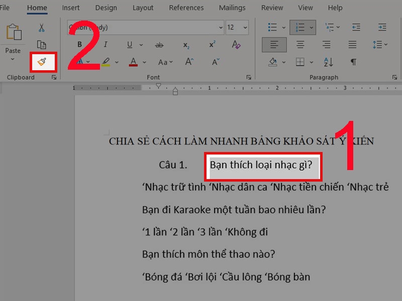 Cách làm phiếu khảo sát Word 11
