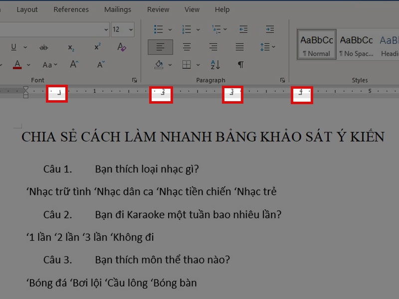 Cách làm phiếu khảo sát Word 7