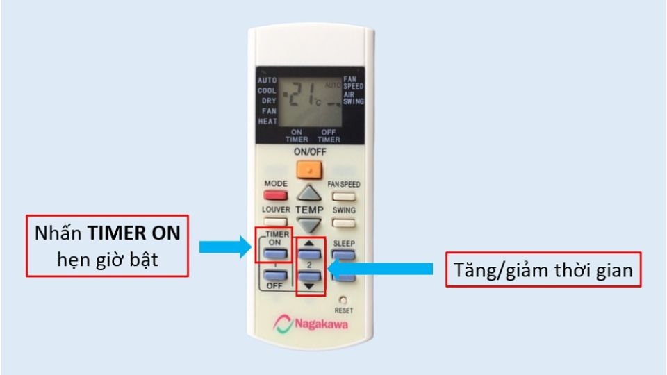 Cách hẹn giờ bật máy lạnh Nagakawa