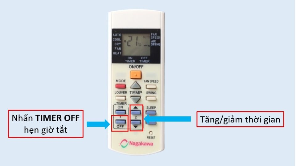 Cách hẹn giờ tắt máy lạnh Nagakawa