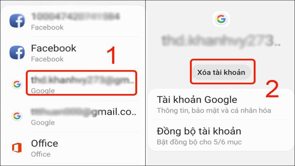 Chọn email đang hiện hữu và xóa tài khoản