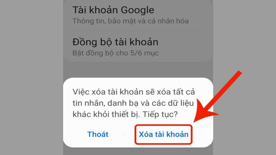 Tiếp tục xác nhận xóa tài khoản trên hệ thống