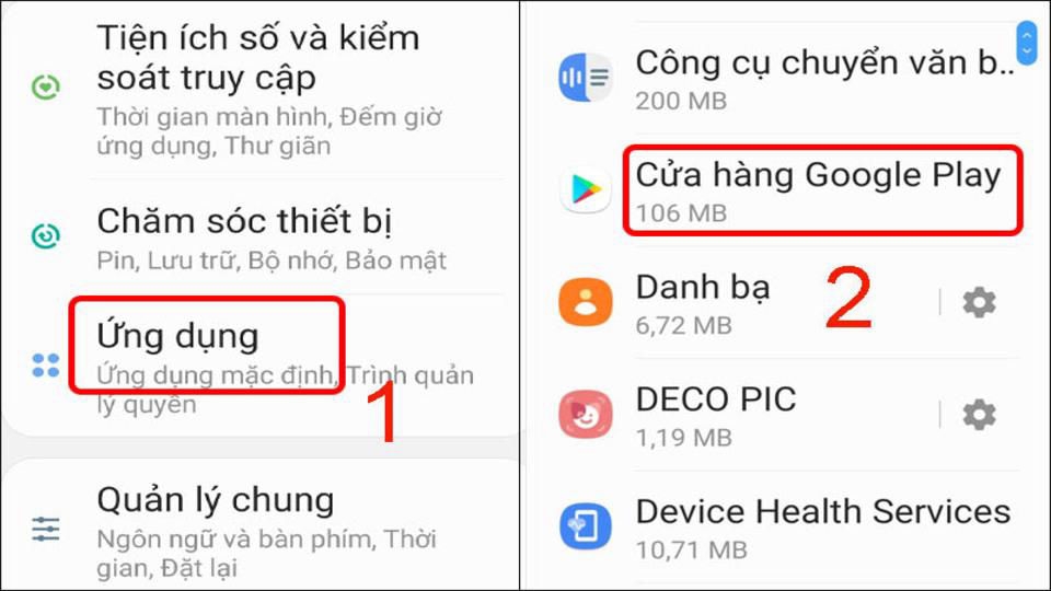 Vào Cài đặt và chọn Cửa hàng Google Play