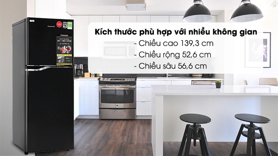 Tủ lạnh Panasonic NR-BA229PKVN có kích thước phù hợp với nhiều không gian