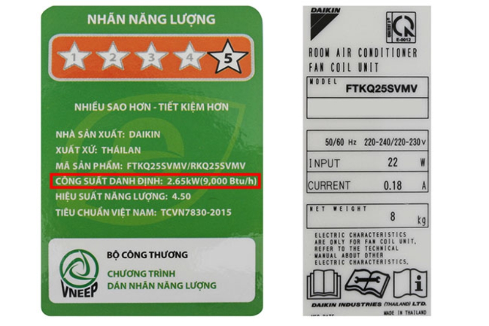 Đơn vị BTU trên nhãn máy lạnh