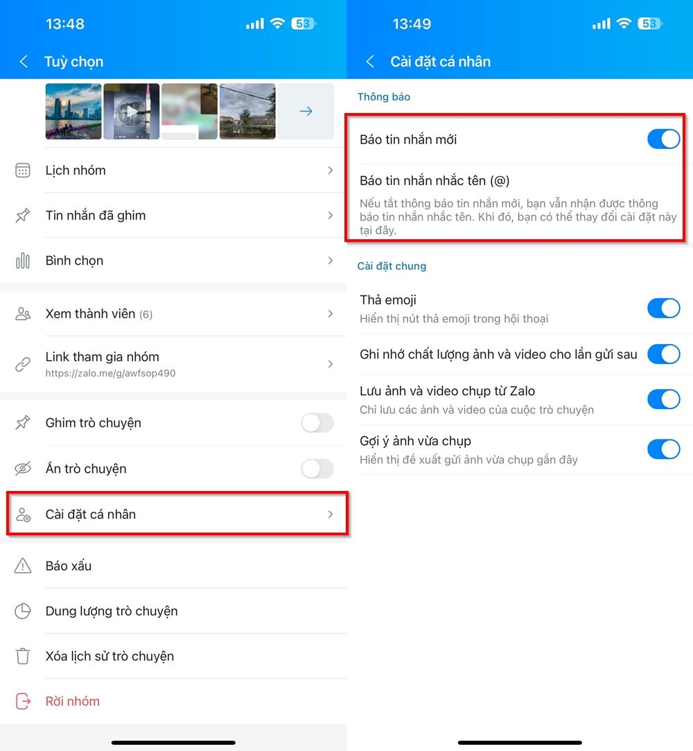 Cách tắt thông báo nhắc tên hoặc tag all trên Zalo 2