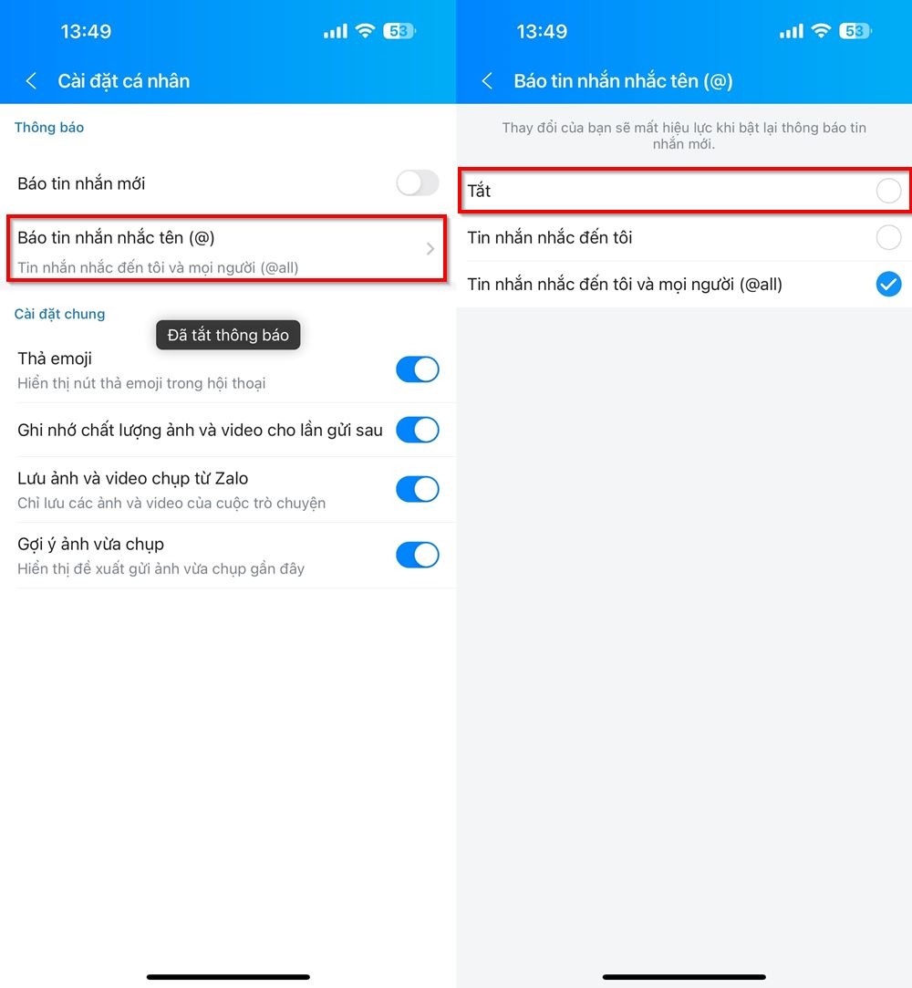 Cách tắt thông báo nhắc tên hoặc tag all trên Zalo 3
