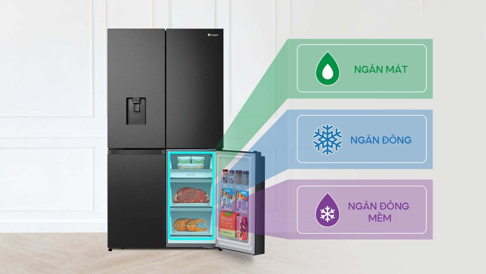 Mẫu tủ lạnh 4 cánh Casper