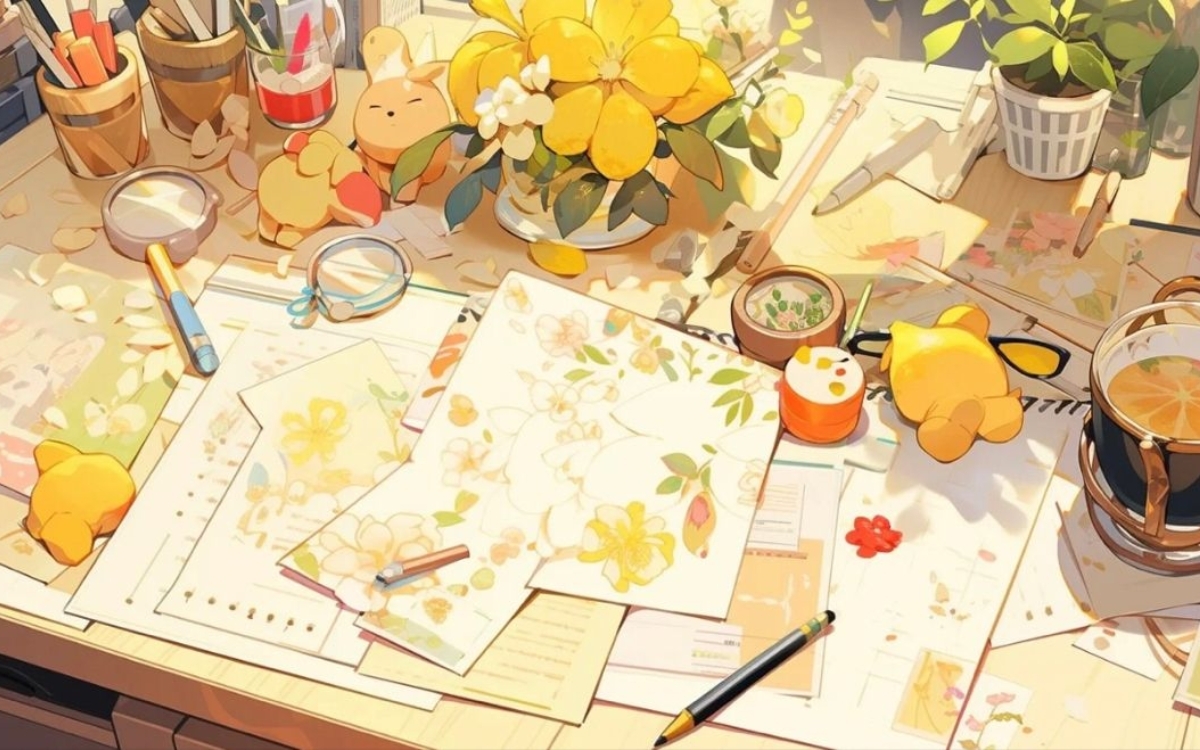 Hình nền máy tính màu vàng dễ thương 2