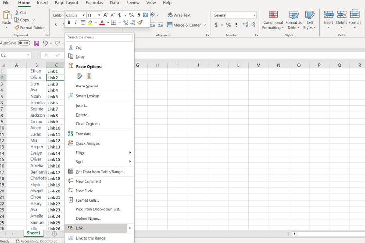 chèn link vào excel 1