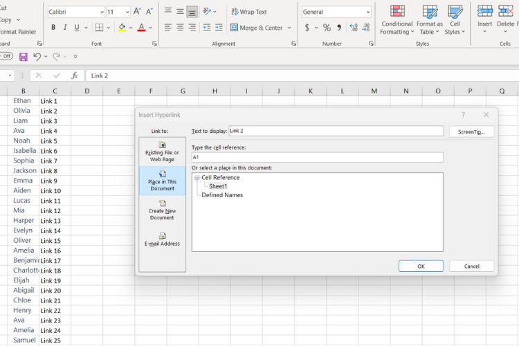 chèn link vào excel 2
