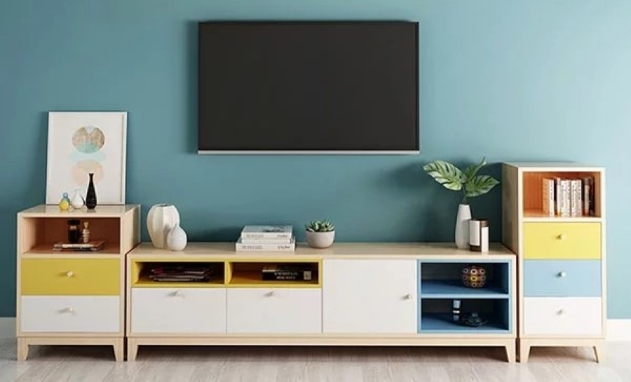 Cách chọn kệ tivi phòng khách có màu sắc tương phản