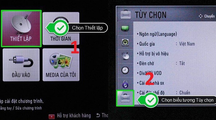 Chọn thiết lập và tìm đến biểu tượng tùy chọn