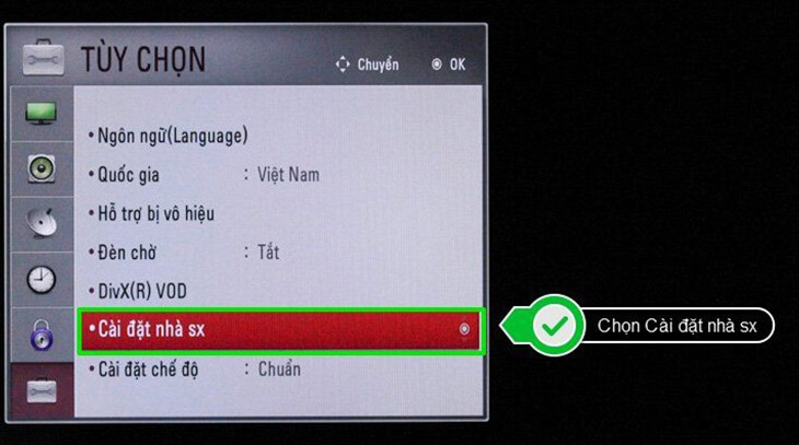 Chọn cài đặt nhà sản xuất