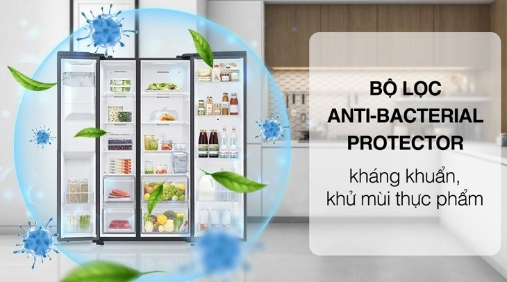 Bộ lọc Anti-Bacterial Protector tích hợp trên tủ lạnh Samsung Family Hub giúp loại bỏ vi khuẩn gây hại, khử mùi hôi hiệu quả