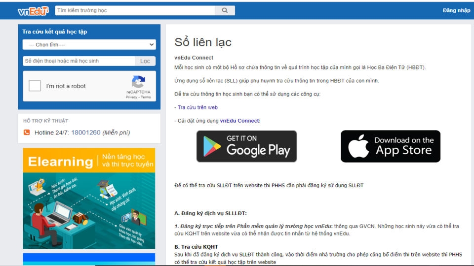 Truy cập vào trang web của sổ liên lạc điện tử