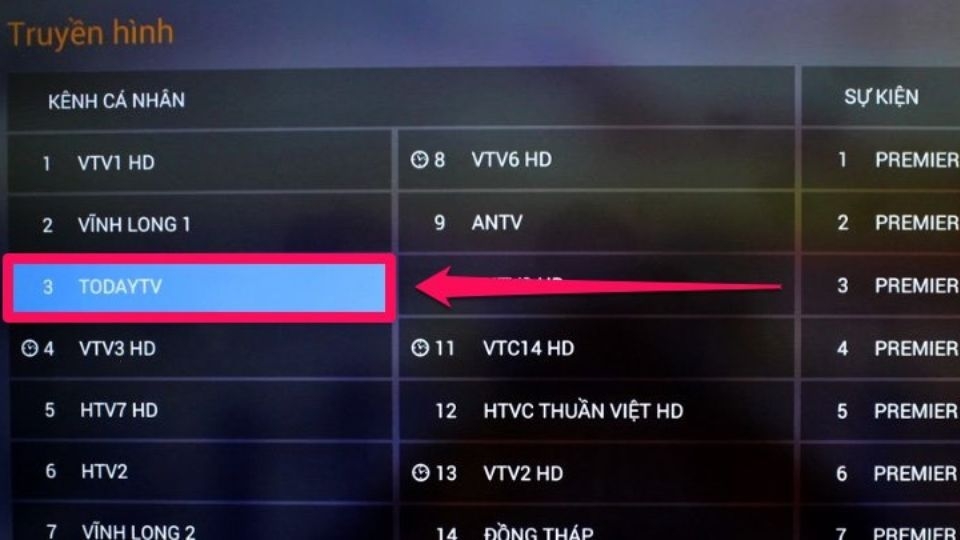 Lựa chọn kênh sóng mà bạn muốn xem