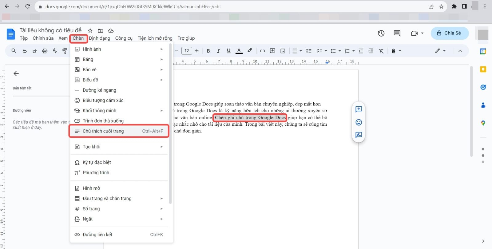chèn ghi chú trong Google Docs (ảnh 2)