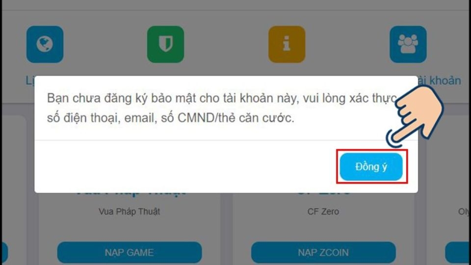 Chọn Đồng ý để tiếp tục