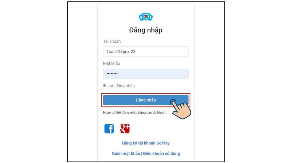 Nhấn Đăng nhập