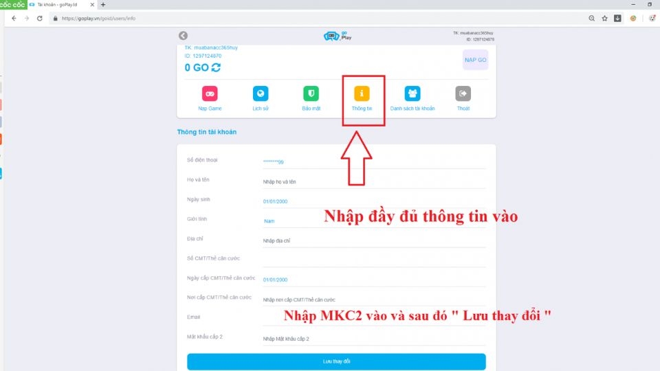 Nhập đầy đủ thông tin và nhấn Lưu thay đổi