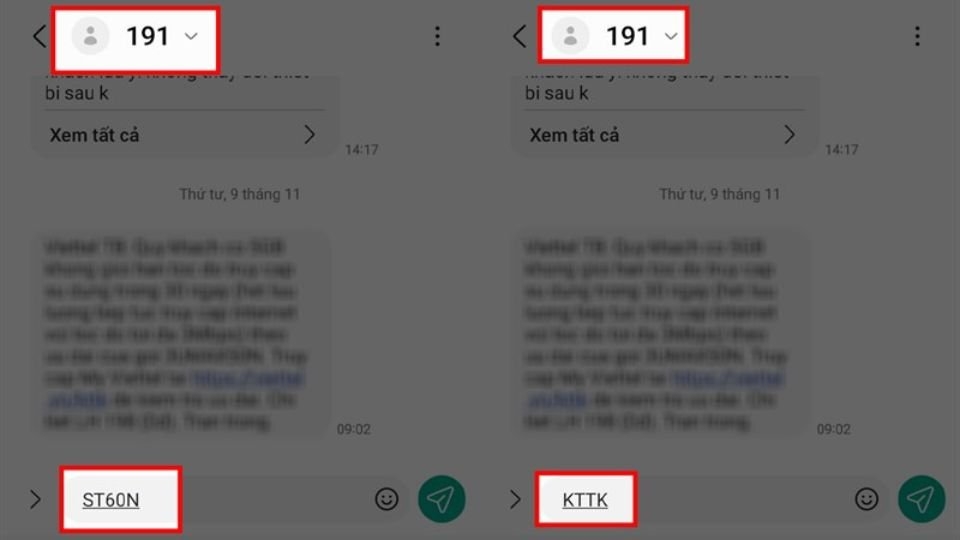 Đăng ký gói ST60N của Viettel qua đầu số tổng đài 191
