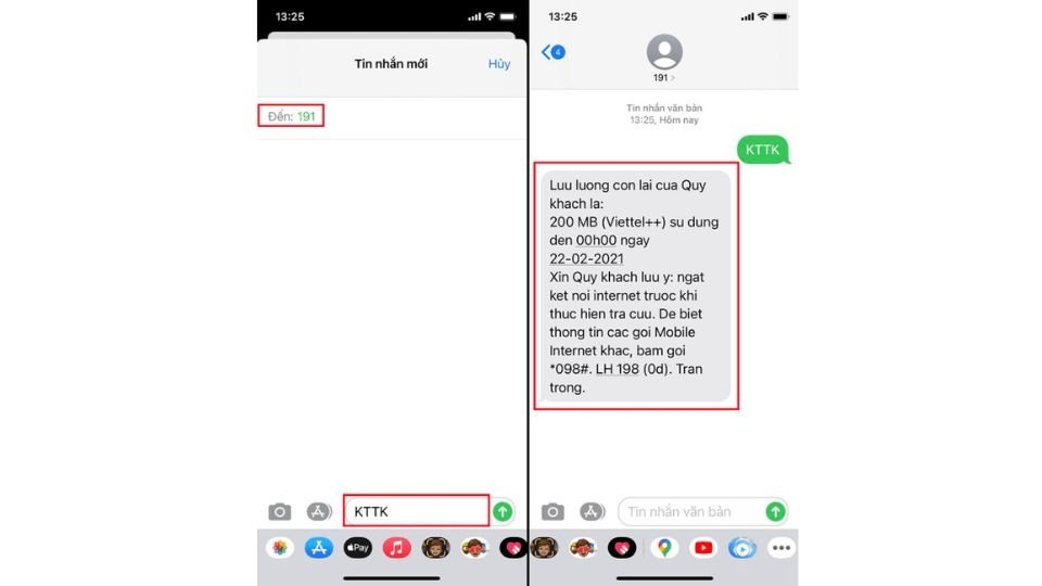 Soạn tin nhắn theo cú pháp: KTTK gửi 191