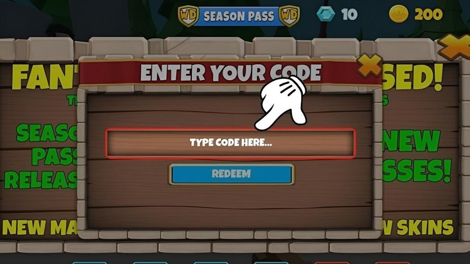 Nhập code vào ô “TYPE CODE HERE”