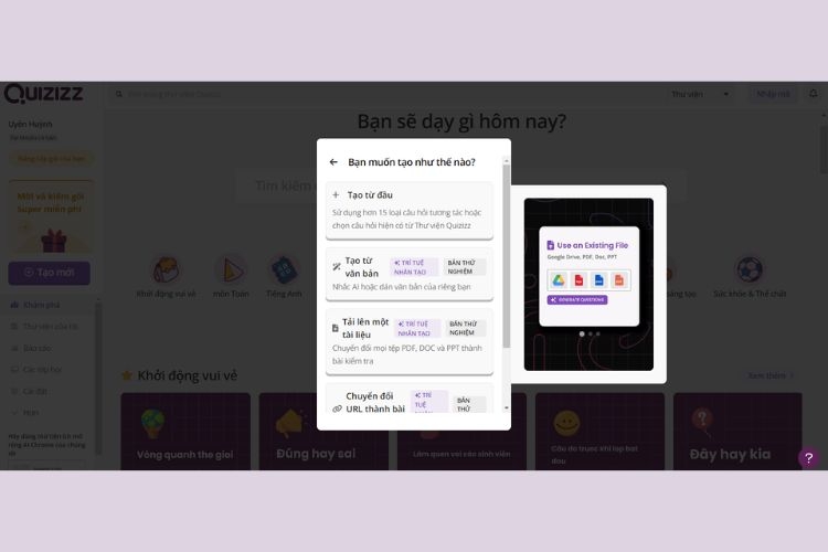tạo cấu trúc quizizz