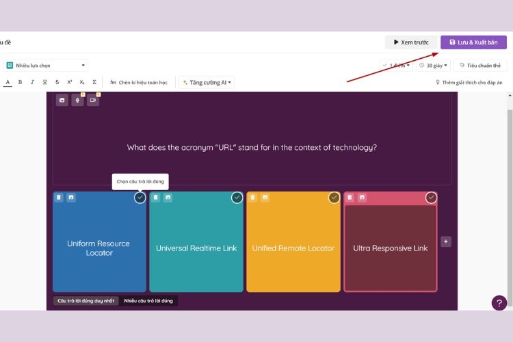 Nhấn Lưu và xuất bản