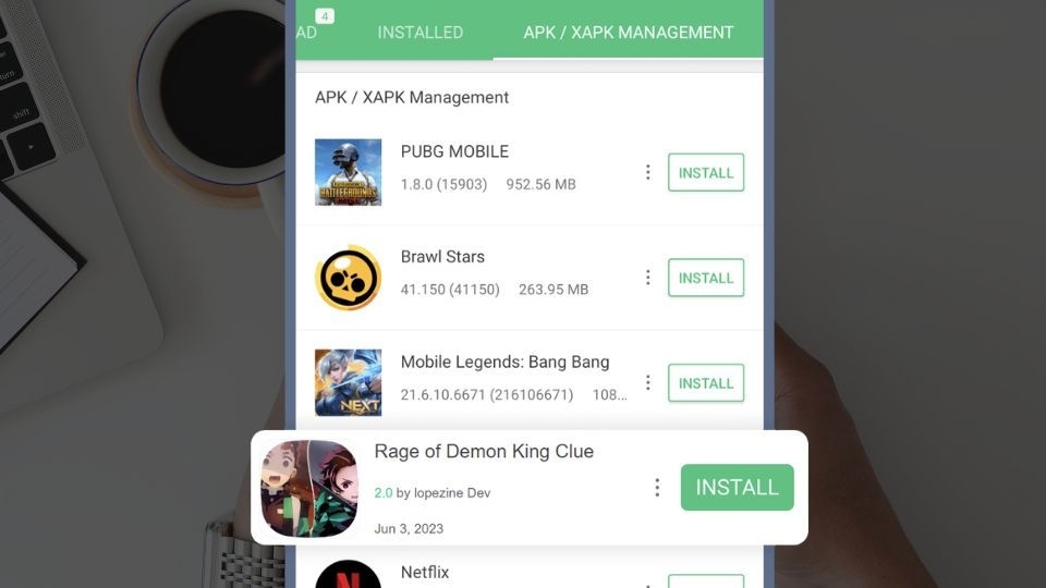 Tìm file APK vừa tải về và nhấn Install