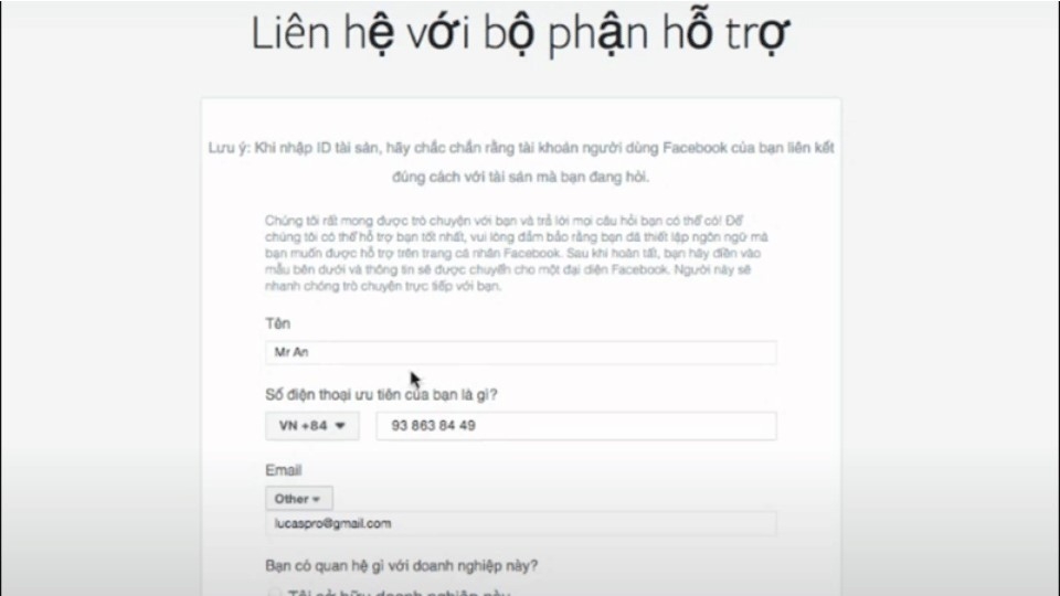 Liên hệ với bộ phận hỗ trợ
