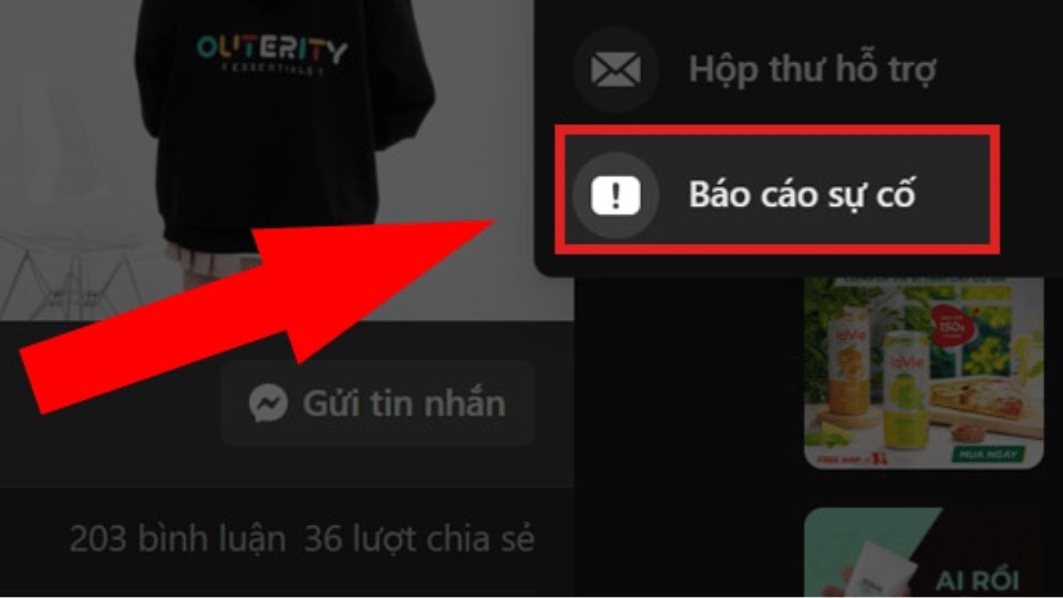 Bấm chọn “Báo cáo sự cố”.