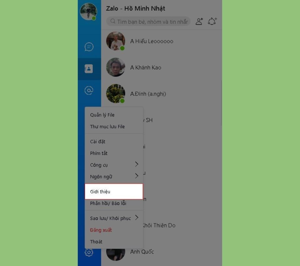 Chọn mục 'Giới thiệu'