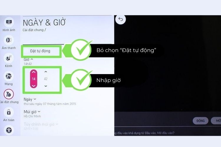 Tắt chế độ tự động và tùy chỉnh giờ cũng như nhiều tùy chọn khác