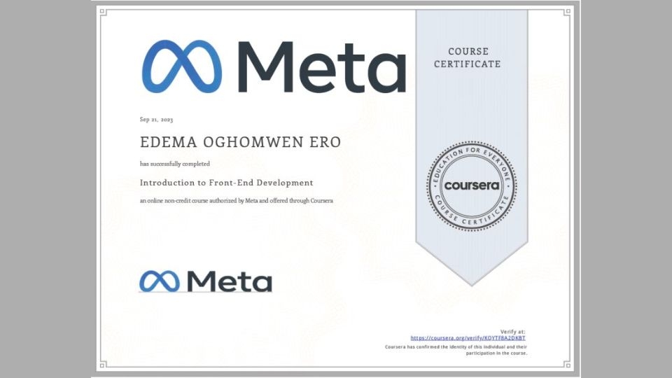 Chứng chỉ Meta Front-End Developer Professional