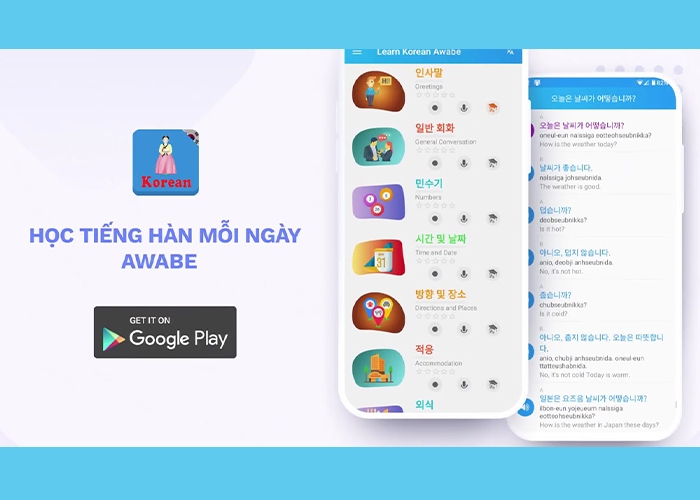 Game học tiếng Hàn Learn Korean daily - Awabe
